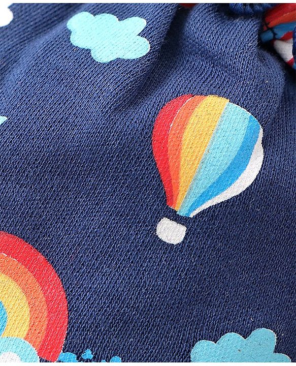 Babyhug 100% Cotton Knit Mittens & Booties Set Hot Air Balloon Print - Navy Blue