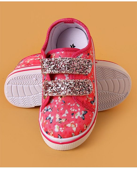 Cute Walk by Babyhug Casual Shoes with Velcro Closure Butterfly Print - White