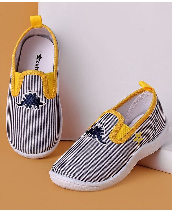 Cute Walk by Babyhug Slip On Casual Striped Shoes with Dino Patch - Yellow