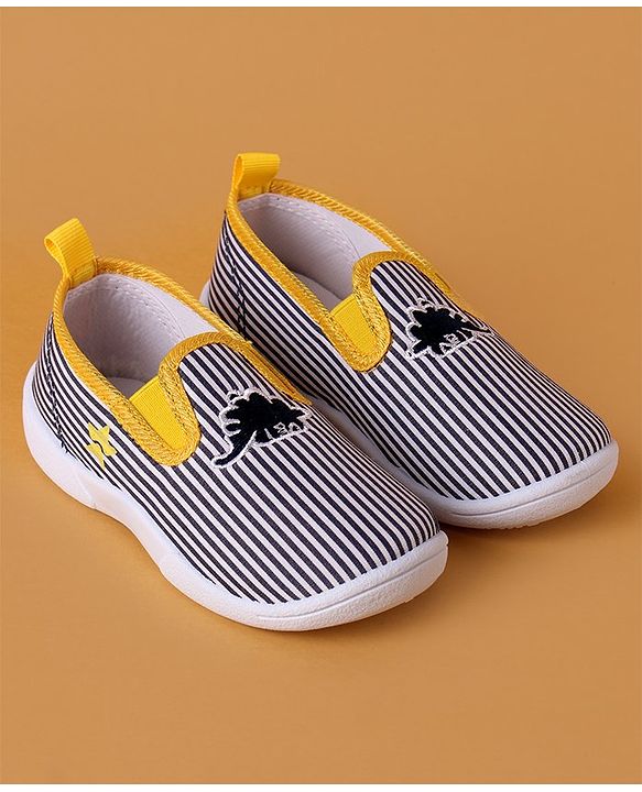 Cute Walk by Babyhug Slip On Casual Striped Shoes with Dino Patch - Yellow