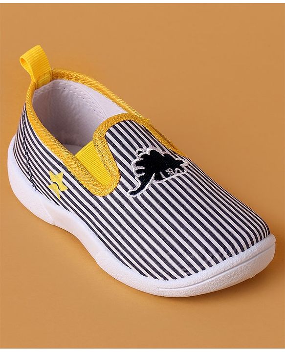 Cute Walk by Babyhug Slip On Casual Striped Shoes with Dino Patch - Yellow
