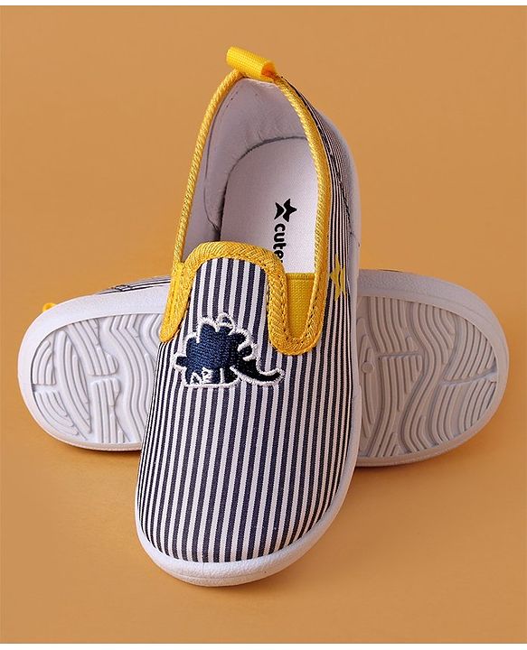 Cute Walk by Babyhug Slip On Casual Striped Shoes with Dino Patch - Yellow