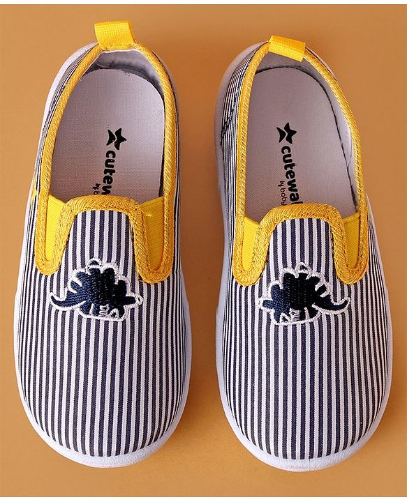 Cute Walk by Babyhug Slip On Casual Striped Shoes with Dino Patch - Yellow