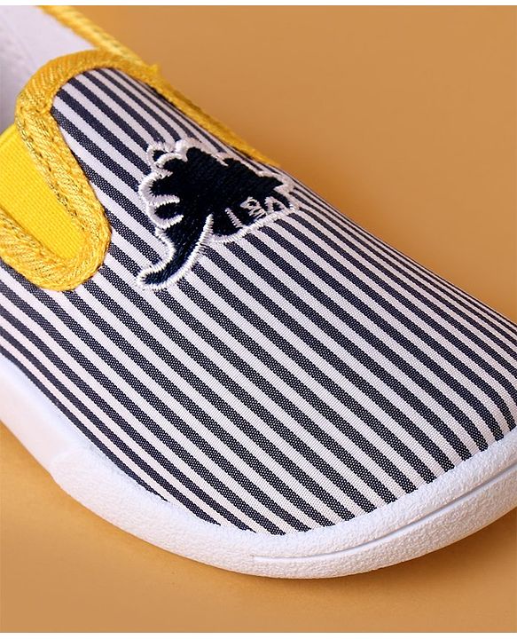 Cute Walk by Babyhug Slip On Casual Striped Shoes with Dino Patch - Yellow