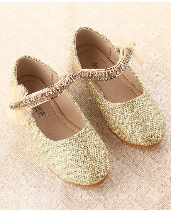 Cute Walk by Babyhug Velcro Closure Belly with Stone Lace & Flower Applique - Gold