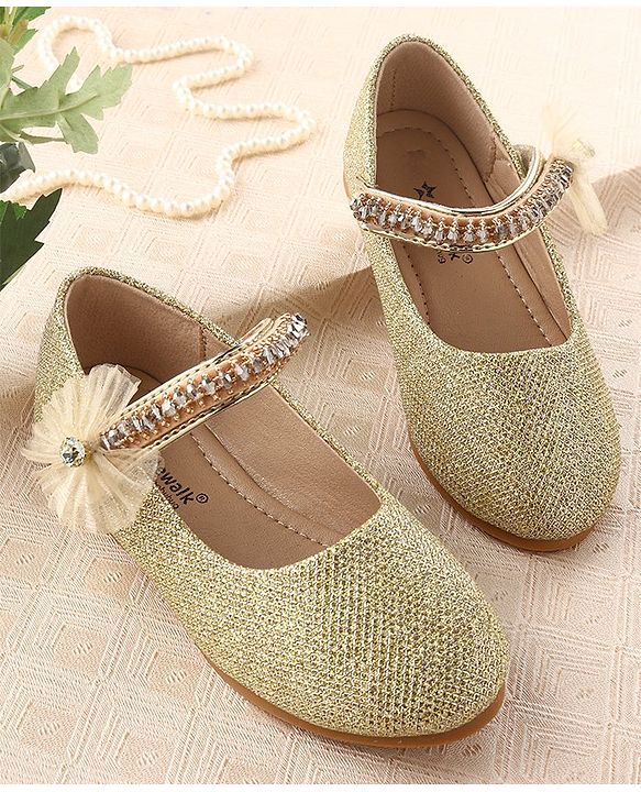 Cute Walk by Babyhug Velcro Closure Belly with Stone Lace & Flower Applique - Gold