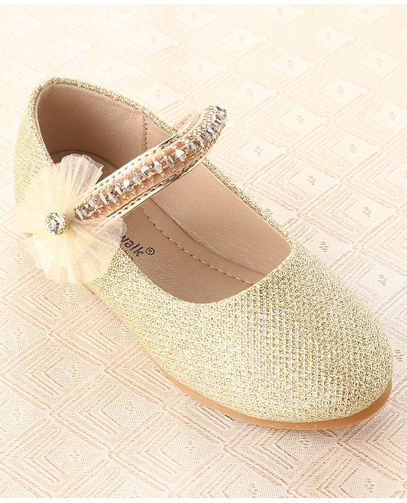 Cute Walk by Babyhug Velcro Closure Belly with Stone Lace & Flower Applique - Gold