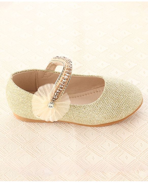 Cute Walk by Babyhug Velcro Closure Belly with Stone Lace & Flower Applique - Gold