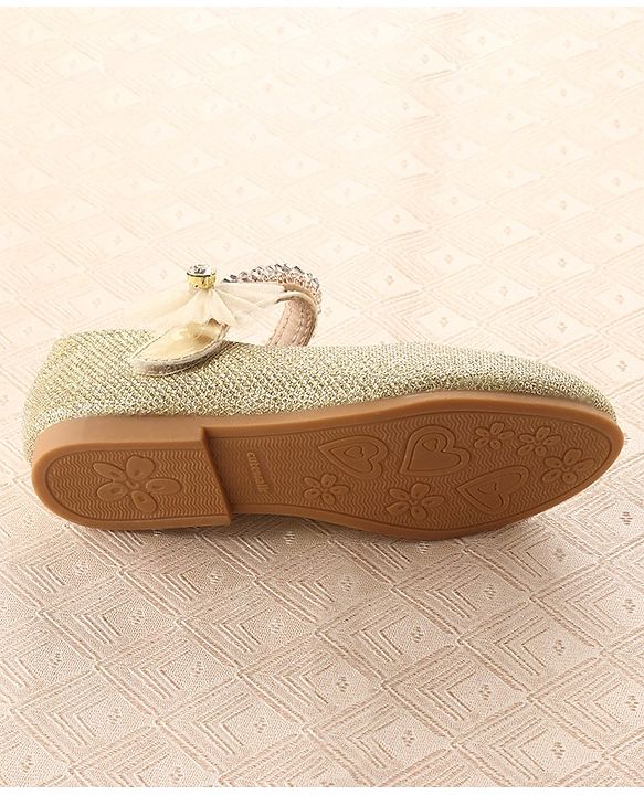 Cute Walk by Babyhug Velcro Closure Belly with Stone Lace & Flower Applique - Gold