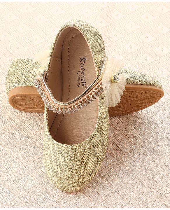 Cute Walk by Babyhug Velcro Closure Belly with Stone Lace & Flower Applique - Gold