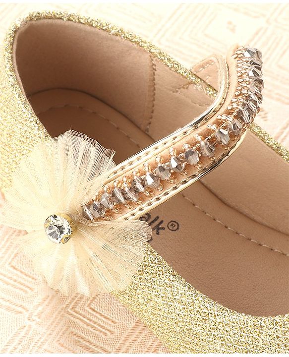 Cute Walk by Babyhug Velcro Closure Belly with Stone Lace & Flower Applique - Gold