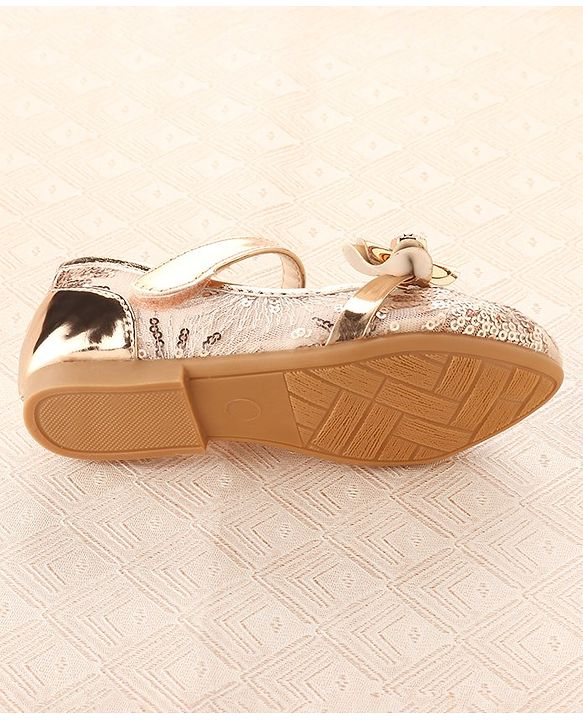 Cute Walk by Babyhug Ballerina Shoes with Bow Applique & Velcro Closure- Champagne