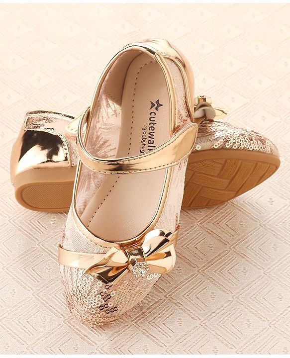 Cute Walk by Babyhug Ballerina Shoes with Bow Applique & Velcro Closure- Champagne