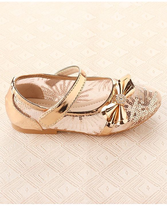 Cute Walk by Babyhug Ballerina Shoes with Bow Applique & Velcro Closure- Champagne