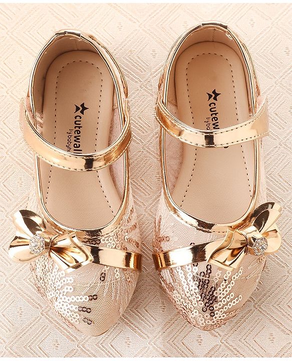Cute Walk by Babyhug Ballerina Shoes with Bow Applique & Velcro Closure- Champagne