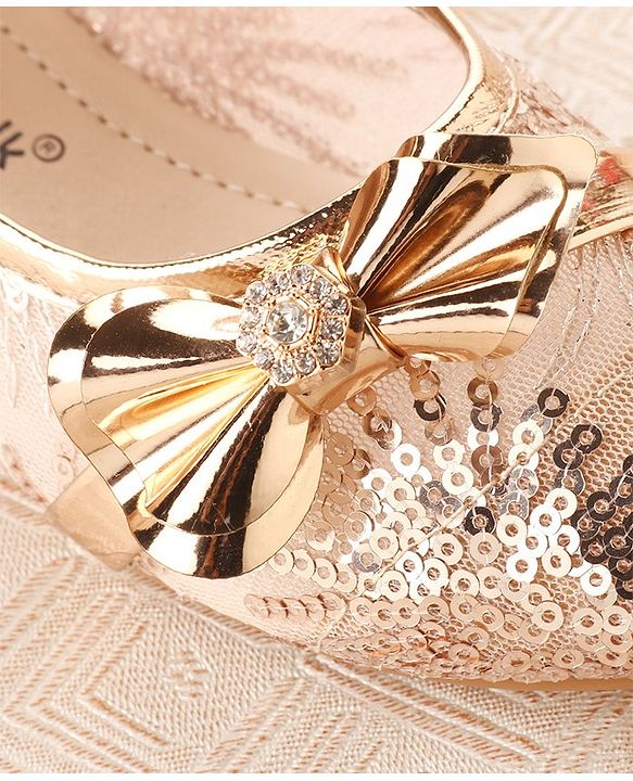 Cute Walk by Babyhug Ballerina Shoes with Bow Applique & Velcro Closure- Champagne