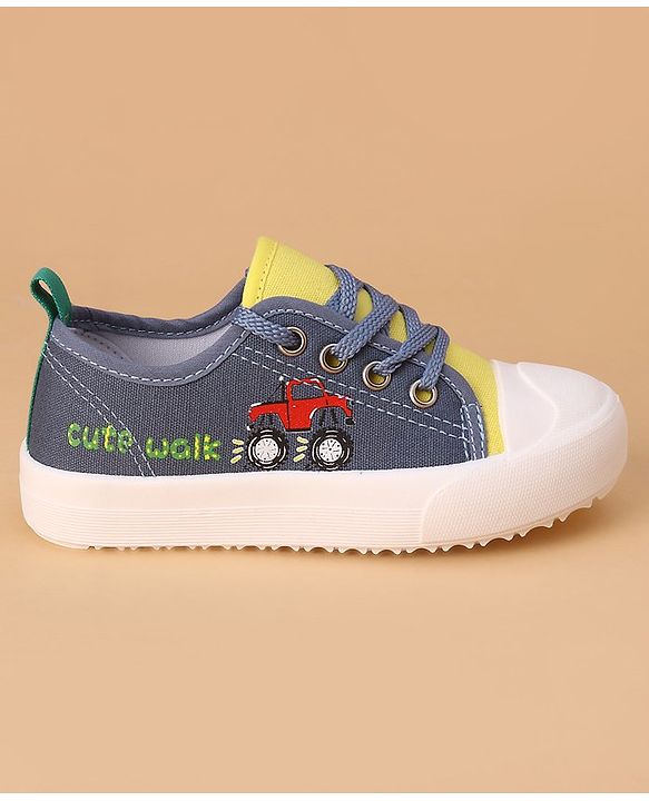 Cute Walk by Babyhug Laced Up Casual Shoes Truck Print - Blue