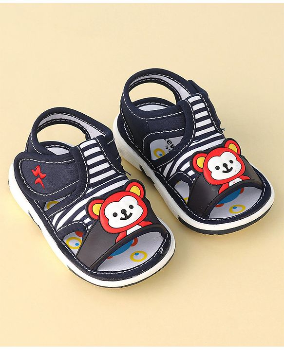 Cute Walk by Babyhug Musical Sandals With Velcro Closure & Teddy Applique - Blue