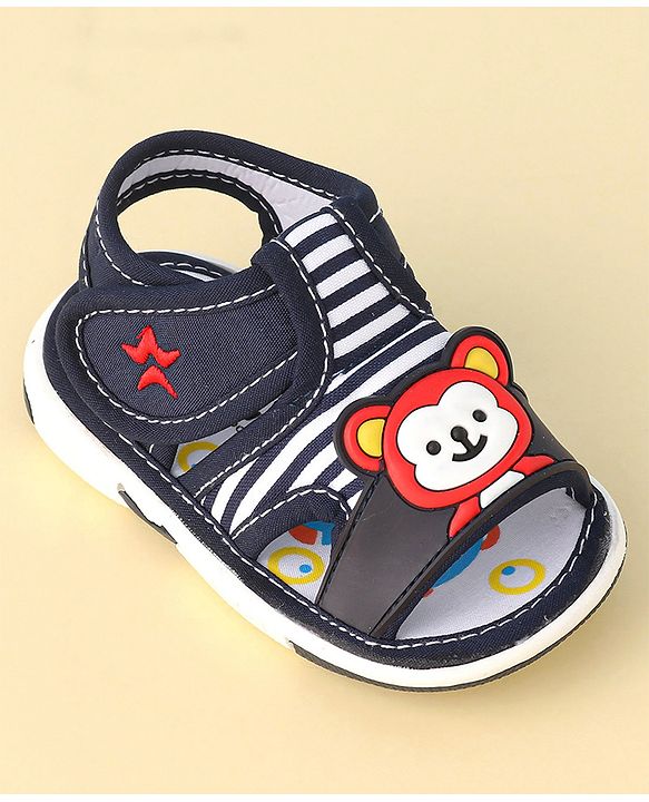Cute Walk by Babyhug Musical Sandals With Velcro Closure & Teddy Applique - Blue