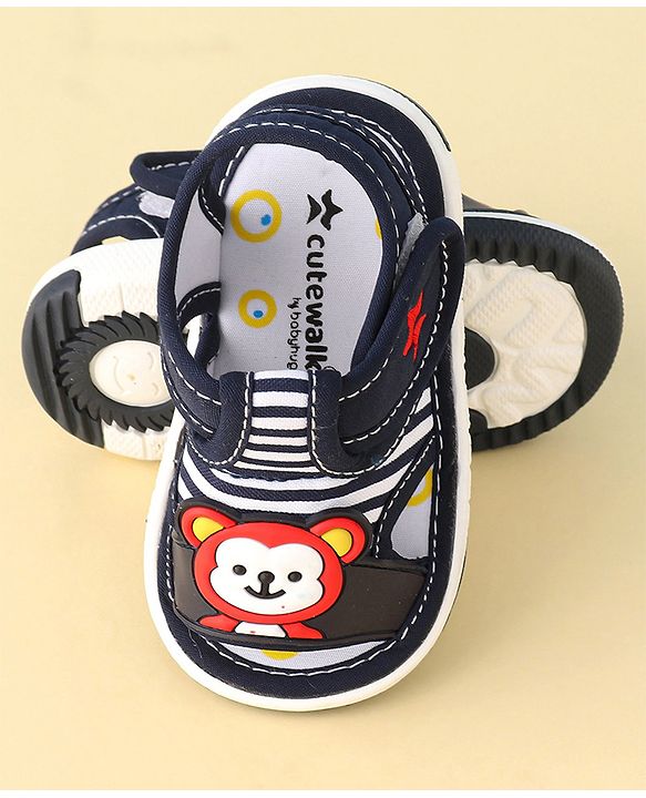 Cute Walk by Babyhug Musical Sandals With Velcro Closure & Teddy Applique - Blue