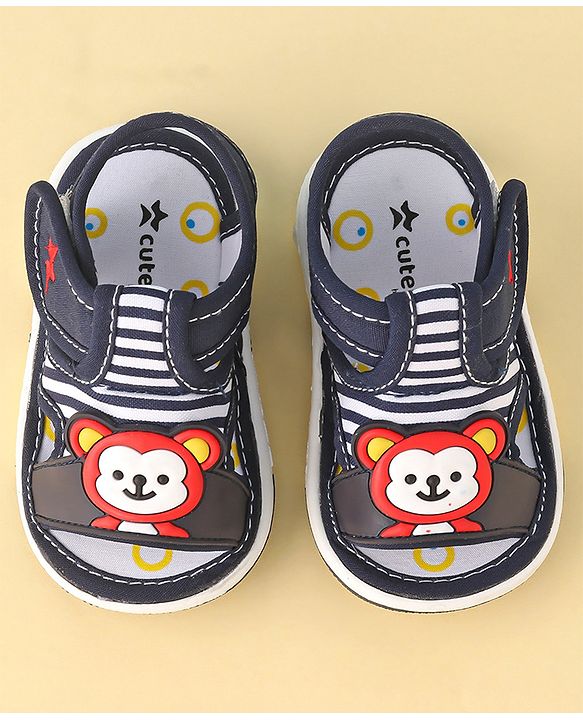 Cute Walk by Babyhug Musical Sandals With Velcro Closure & Teddy Applique - Blue