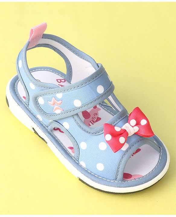 Cute Walk by Babyhug Musical Sandals with Velcro Polka Dot and Bow - Blue