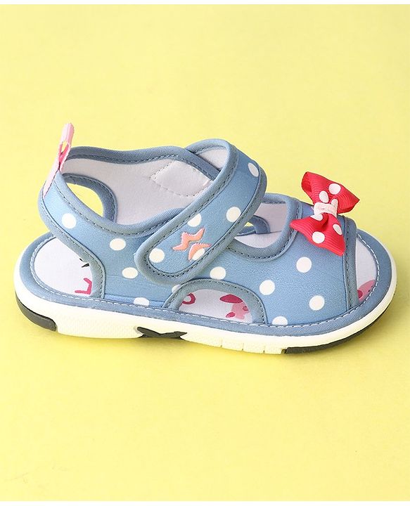 Cute Walk by Babyhug Musical Sandals with Velcro Polka Dot and Bow - Blue
