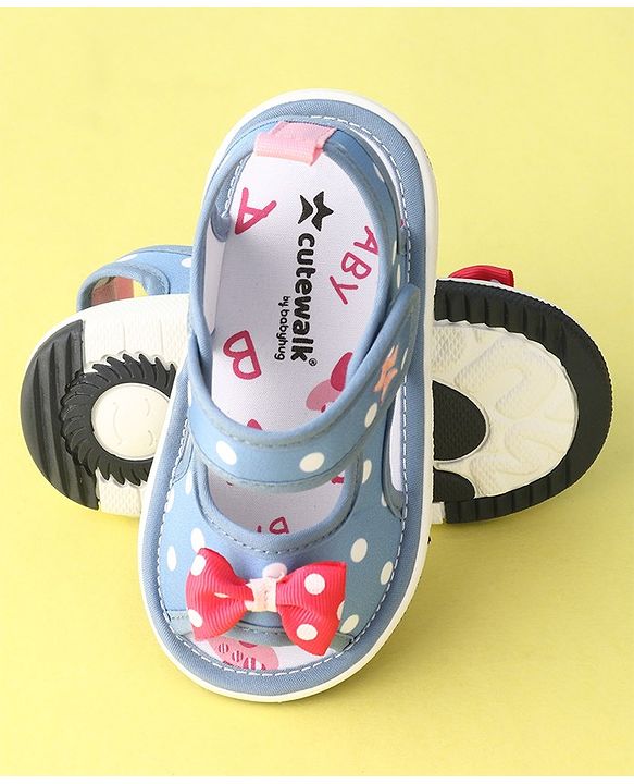 Cute Walk by Babyhug Musical Sandals with Velcro Polka Dot and Bow - Blue