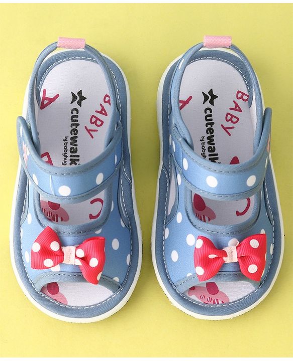 Cute Walk by Babyhug Musical Sandals with Velcro Polka Dot and Bow - Blue