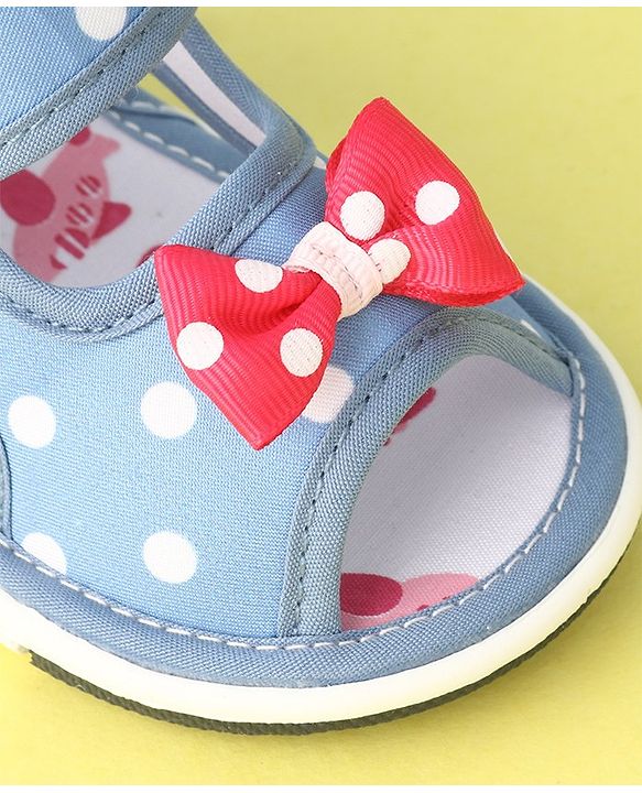 Cute Walk by Babyhug Musical Sandals with Velcro Polka Dot and Bow - Blue