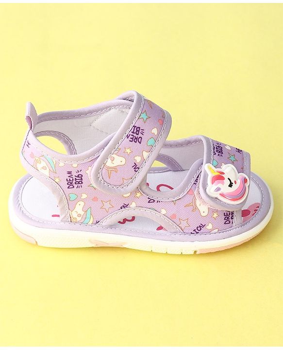 Cute Walk by Babyhug Musical Sandals With Velcro Closure Unicorn Applique - Purple