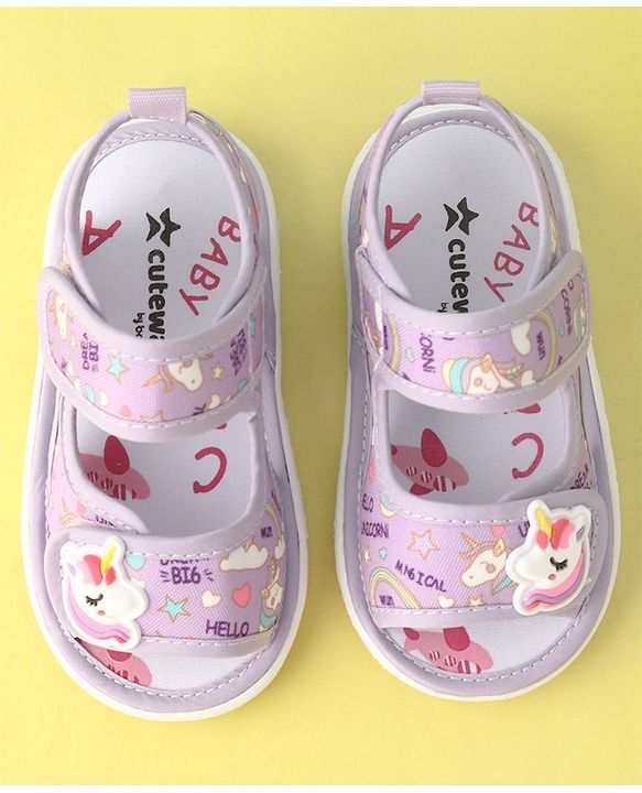 Cute Walk by Babyhug Musical Sandals With Velcro Closure Unicorn Applique - Purple