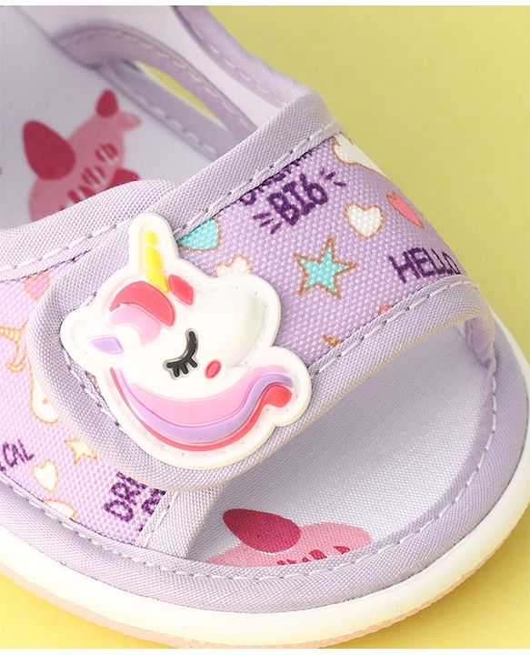 Cute Walk by Babyhug Musical Sandals With Velcro Closure Unicorn Applique - Purple
