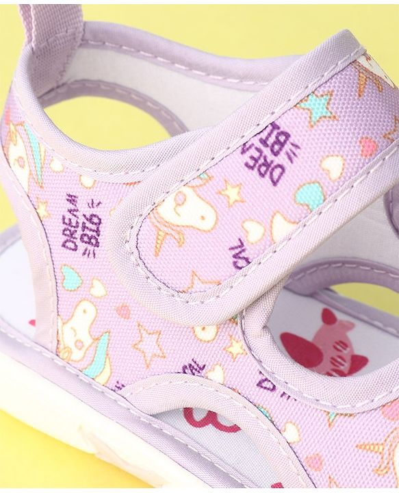 Cute Walk by Babyhug Musical Sandals With Velcro Closure Unicorn Applique - Purple