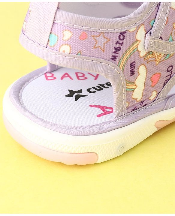 Cute Walk by Babyhug Musical Sandals With Velcro Closure Unicorn Applique - Purple