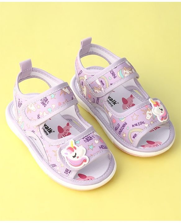 Cute Walk by Babyhug Musical Sandals With Velcro Closure Unicorn Applique - Purple