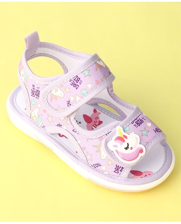 Cute Walk by Babyhug Musical Sandals With Velcro Closure Unicorn Applique - Purple