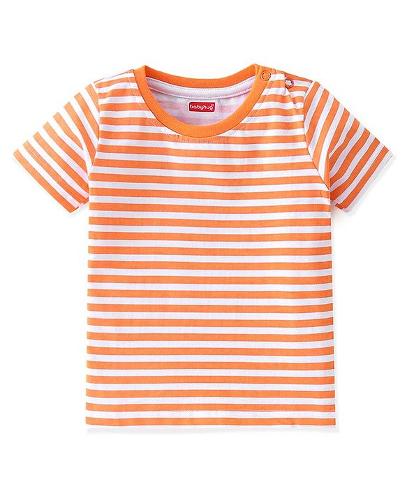 Babyhug 100% Cotton Knit Half Sleeves T-Shirt With Dino Graphics  & Striped Pack Of 3 -Blue & Orange