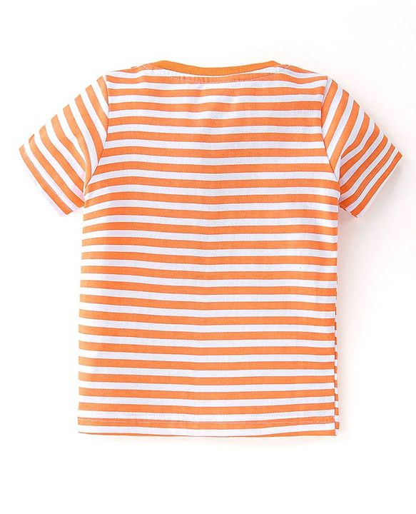 Babyhug 100% Cotton Knit Half Sleeves T-Shirt With Dino Graphics  & Striped Pack Of 3 -Blue & Orange