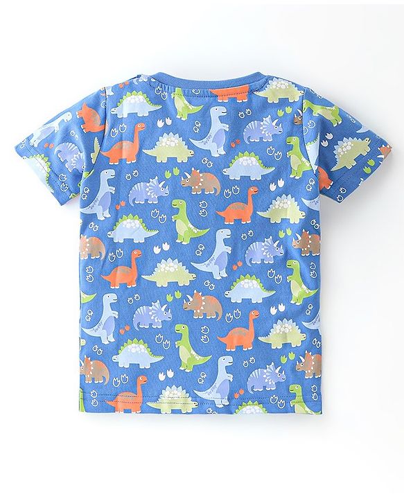 Babyhug 100% Cotton Knit Half Sleeves T-Shirt With Dino Graphics  & Striped Pack Of 3 -Blue & Orange