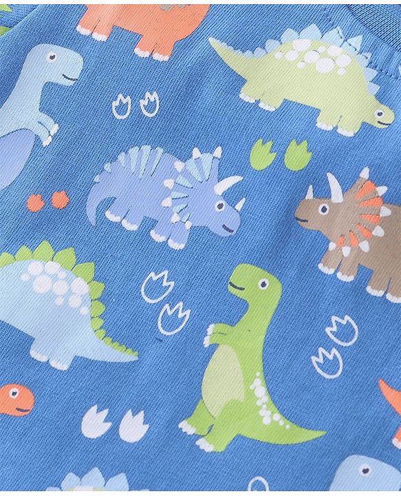 Babyhug 100% Cotton Knit Half Sleeves T-Shirt With Dino Graphics  & Striped Pack Of 3 -Blue & Orange