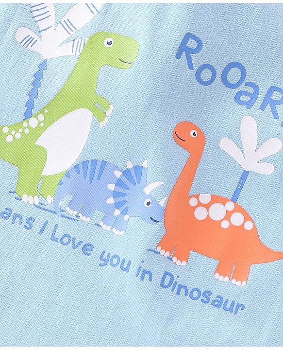 Babyhug 100% Cotton Knit Half Sleeves T-Shirt With Dino Graphics  & Striped Pack Of 3 -Blue & Orange