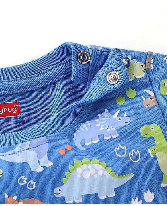 Babyhug 100% Cotton Knit Half Sleeves T-Shirt With Dino Graphics  & Striped Pack Of 3 -Blue & Orange