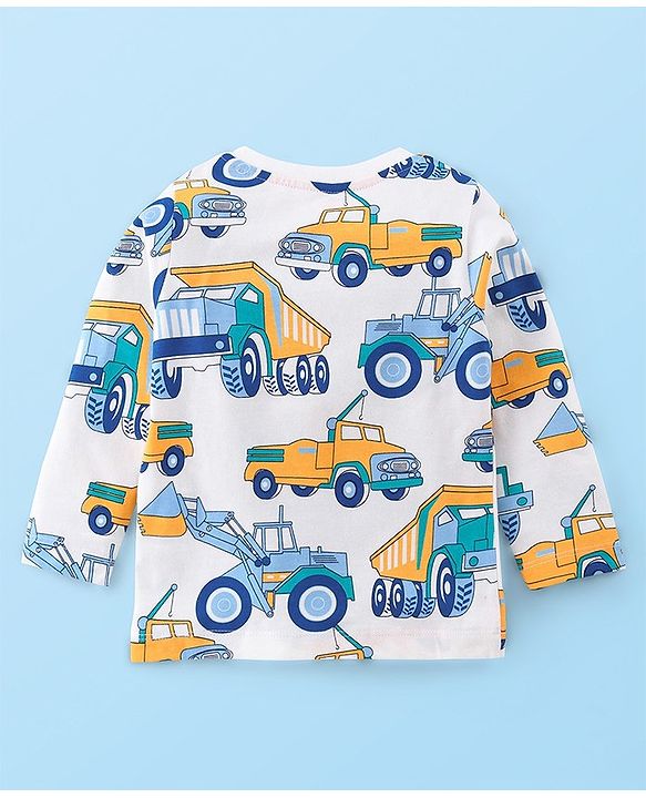 Babyhug Cotton Knit Single Jersey Full Sleeves  Truck Print Night Suit- Blue