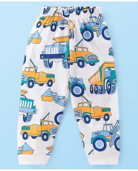 Babyhug Cotton Knit Single Jersey Full Sleeves  Truck Print Night Suit- Blue