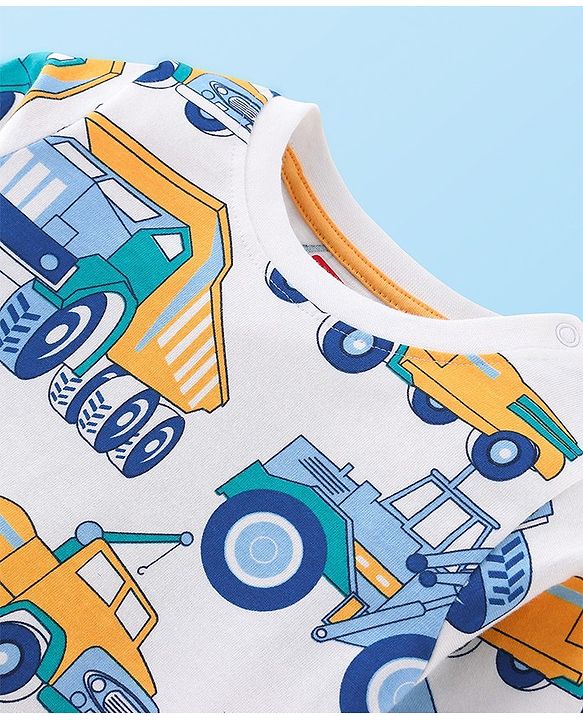 Babyhug Cotton Knit Single Jersey Full Sleeves  Truck Print Night Suit- Blue
