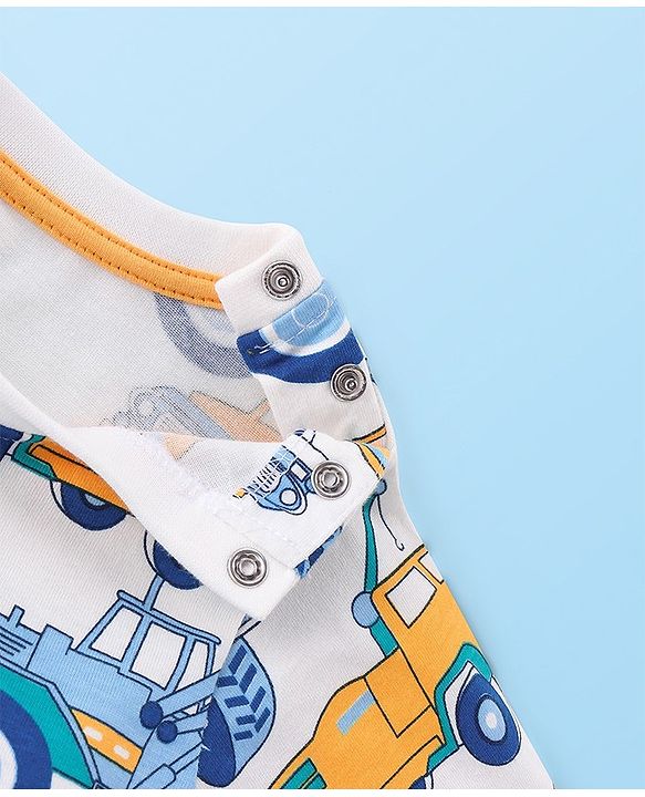 Babyhug Cotton Knit Single Jersey Full Sleeves  Truck Print Night Suit- Blue