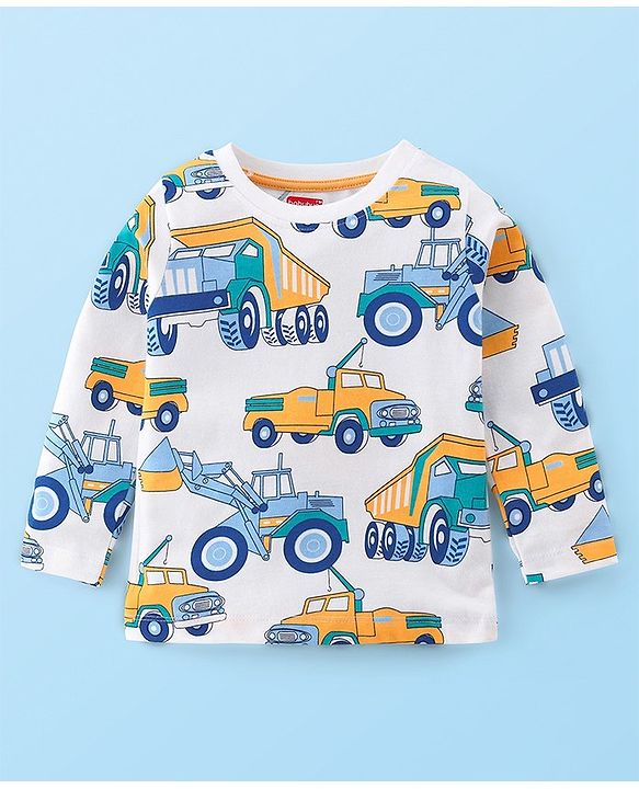 Babyhug Cotton Knit Single Jersey Full Sleeves  Truck Print Night Suit- Blue