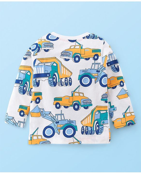 Babyhug Cotton Knit Single Jersey Full Sleeves  Truck Print Night Suit- Blue