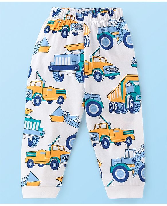 Babyhug Cotton Knit Single Jersey Full Sleeves  Truck Print Night Suit- Blue